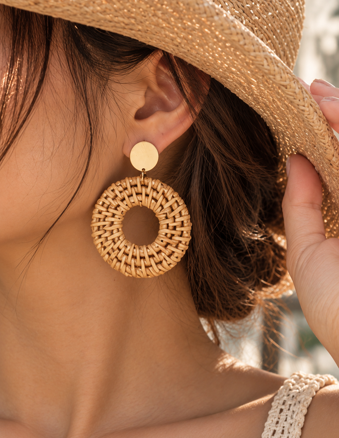 Golden Rattan Hoop Earrrings