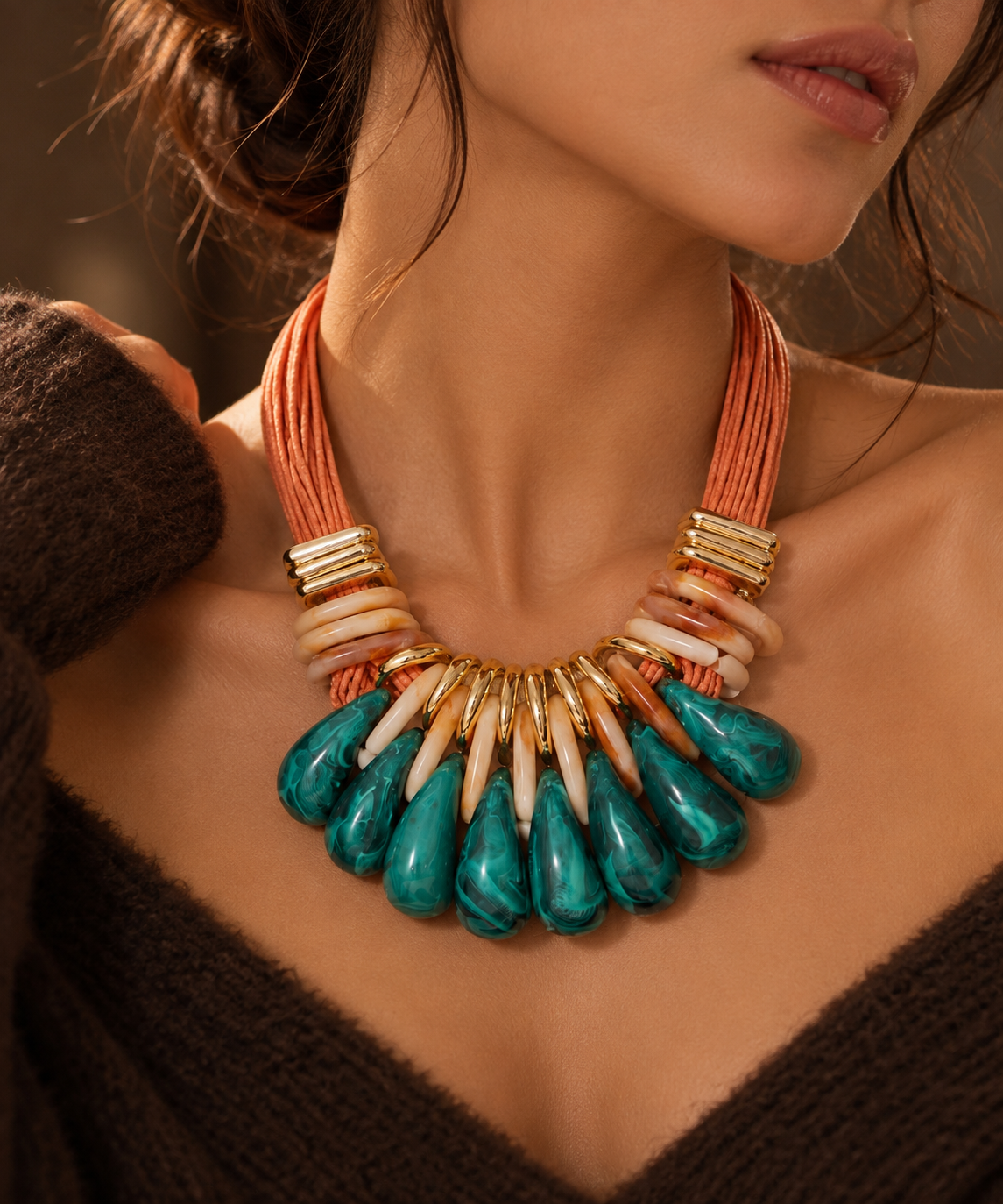 Teal Teardrop Statement Necklace