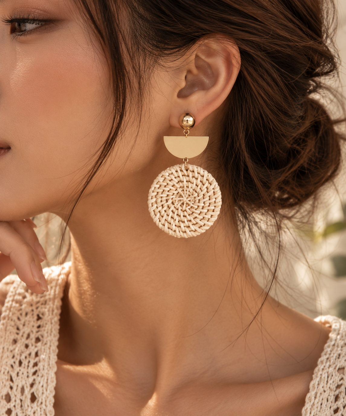 Ivory Woven Disk Earrings